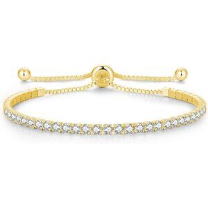 Gold-April-CZ Sterling Silver Birthstone 2.5mm Tennis Bolo Bracelet